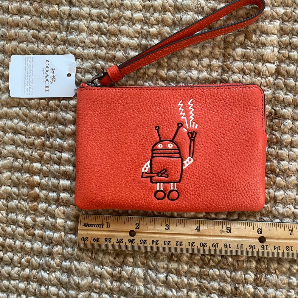 Coach Keith Haring Robot Man Wristlet NWT orange
